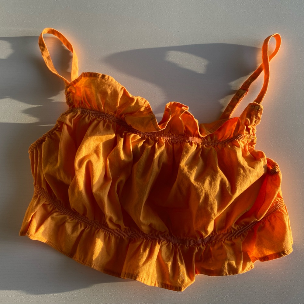 Divided Neon Orange Adjustable Crop Top Size Large